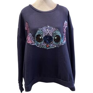 Disney Stitch Sequin Sweatshirt 2X Purple Drop Shoulder Pullover